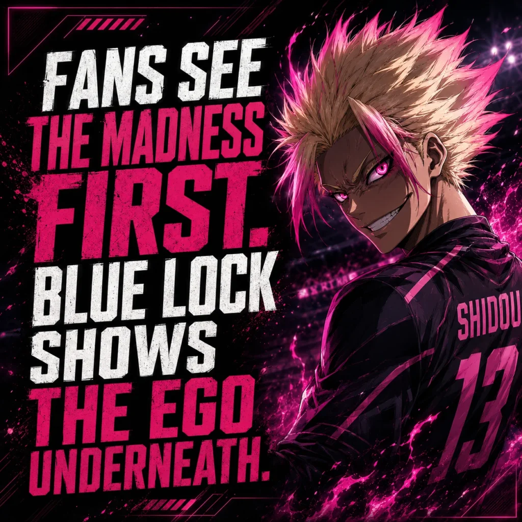 Quote graphic about Ryusei Shidou’s misunderstood ego in Blue Lock.