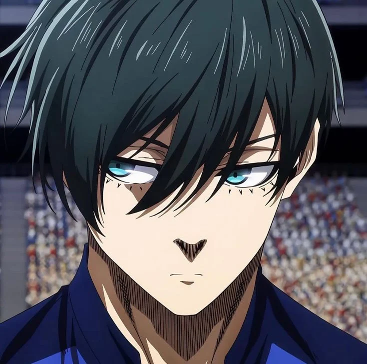 Close-up portrait of Rin Itoshi looking serious